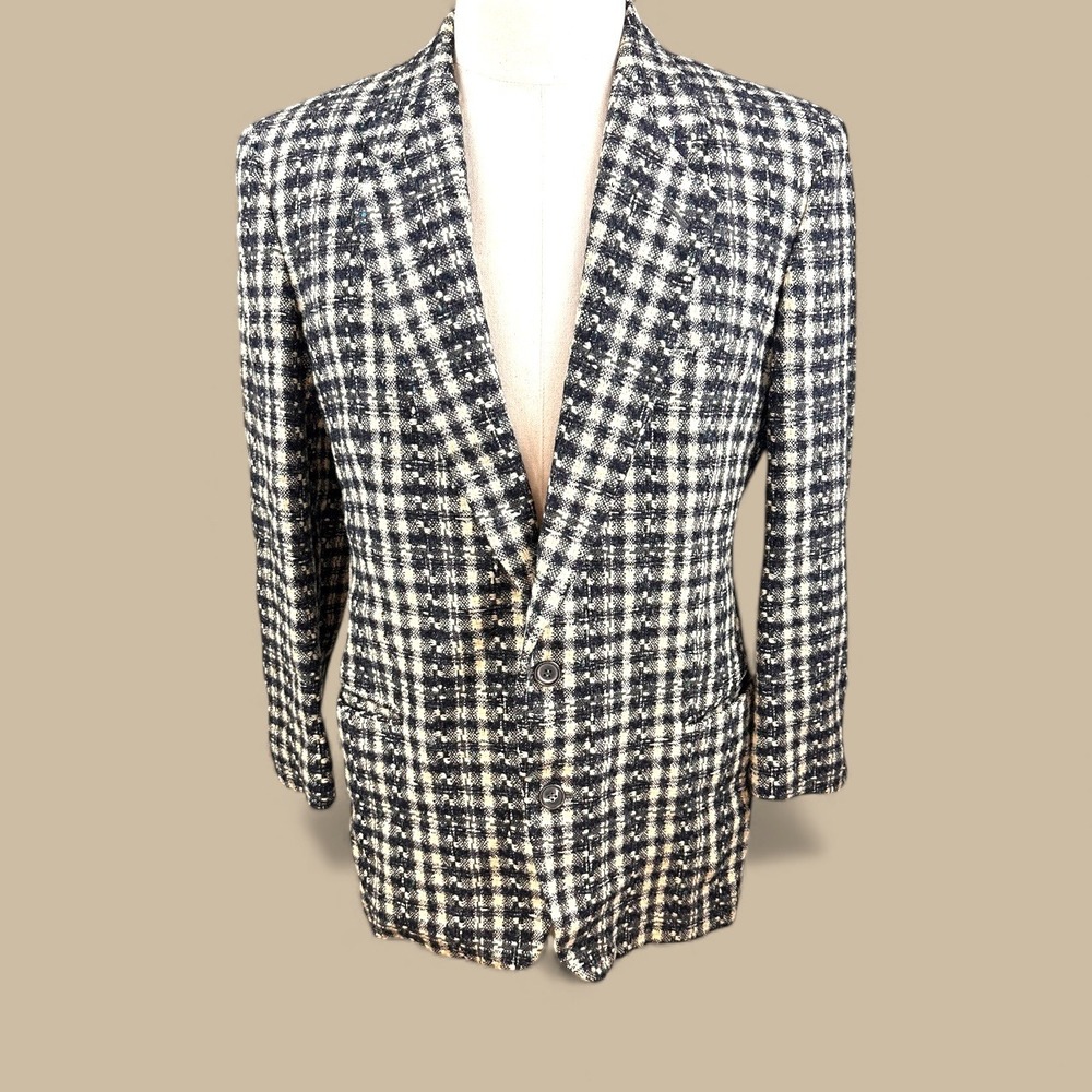 Emporio‎ Armani VTGE Mens Black Green Tweed wool Blazer ,Made in Italy Size L-40